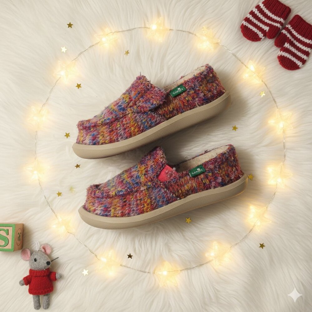 Sanük Kids Cozy Slip-On Shoes Wool Fleece Lined Comfort Loafers Size 10